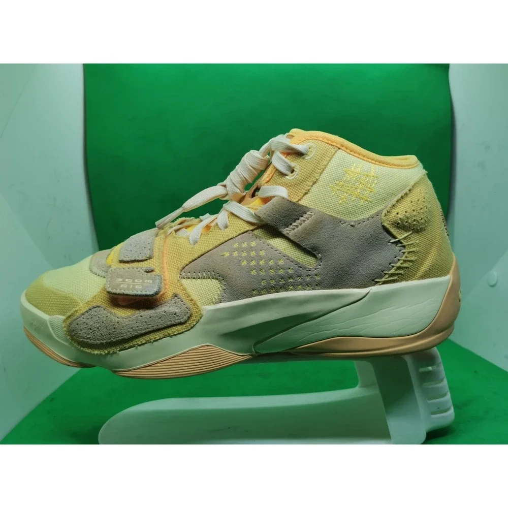 Jordan Zion 2 Let's Dance Yellow Beige Mid Top Lace Up Hook & Loop Sneakers 9.5